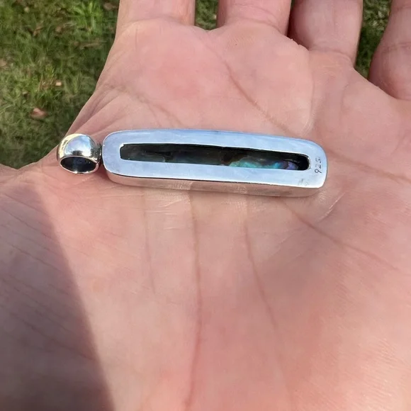 Vintage Sterling Silver Elongated Abalone Shell Pendant - Picture 11 of 16